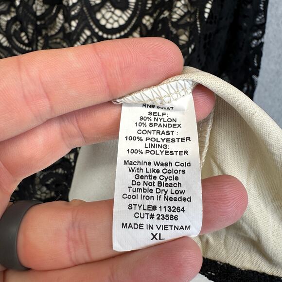 PerSeption Concept Top Womens Size XL Black Floral 3/4 Sleeve Lined Crochet Lace - Picture 6 of 12